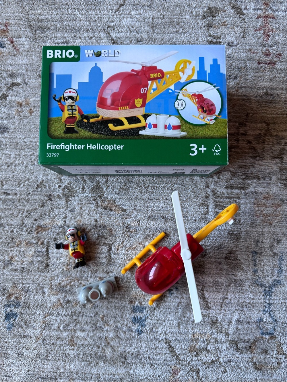 Brio World Red Firefighter Helicopter - Kids Toy Rescue Set 33797 3+